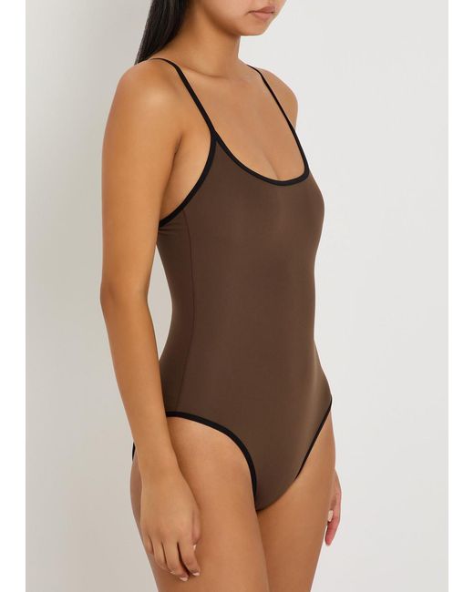 Totême Brown Contrast-Trim Swimsuit