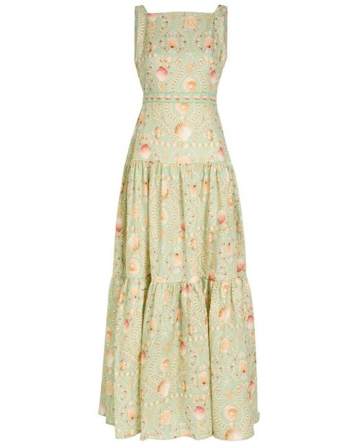 Agua Bendita Metallic Abeja Printed Linen Maxi Dress