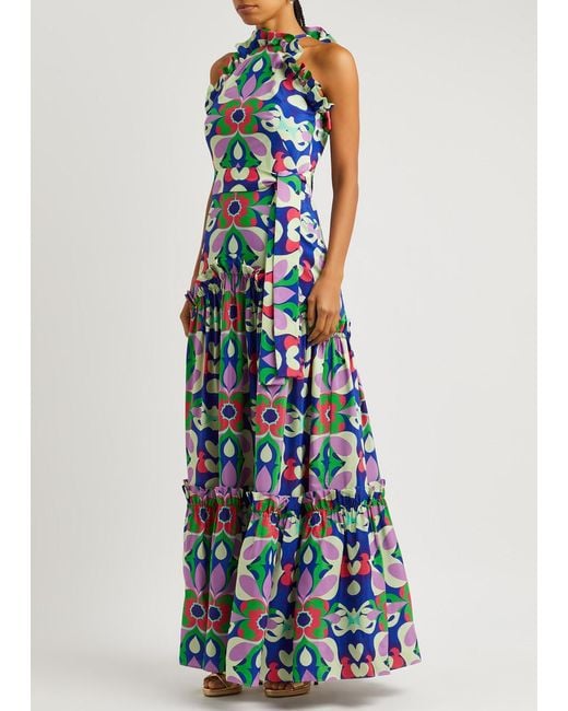 Borgo De Nor Blue Tatiana Floral-print Maxi Dress
