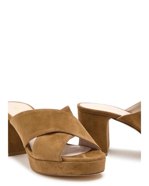 Stuart Weitzman Brown Dayna 80 Suede Platform Sandals