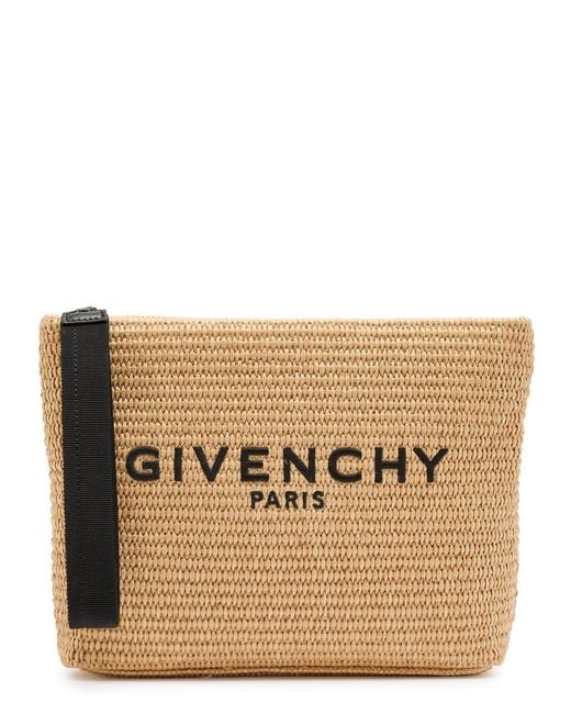 Givenchy Natural Logo-Embroidered Raffia Pouch