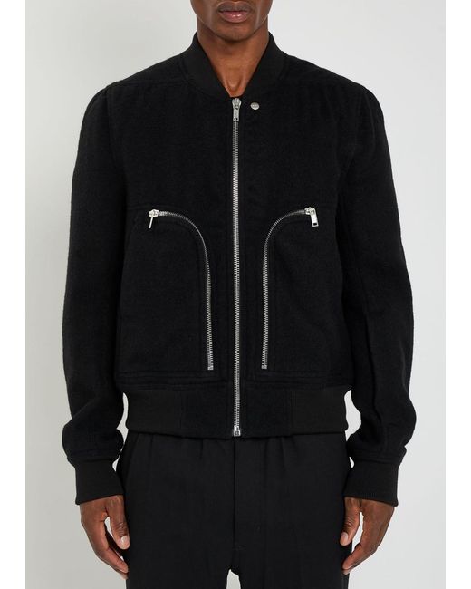 Rick Owens Black Bauhaus Flight Wool Bomber Jacket for men