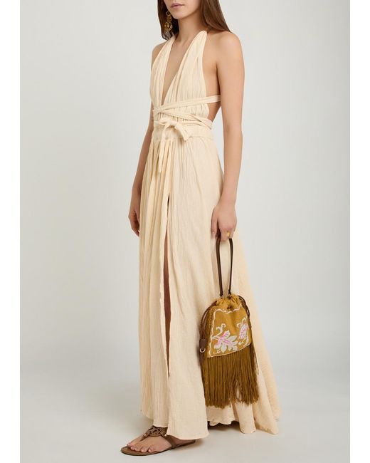 Caravana Natural Adjustable Tie Halterneck Cotton-Blend Maxi Dress