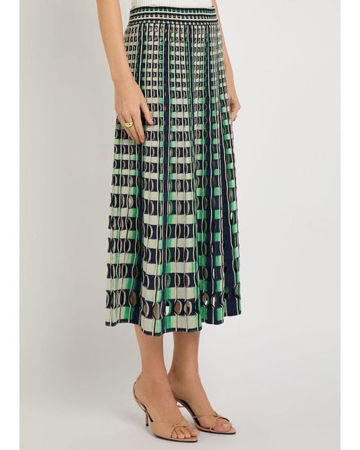 Jonathan Simkhai Green Drue Textured Gingham Knit Midi Skirt