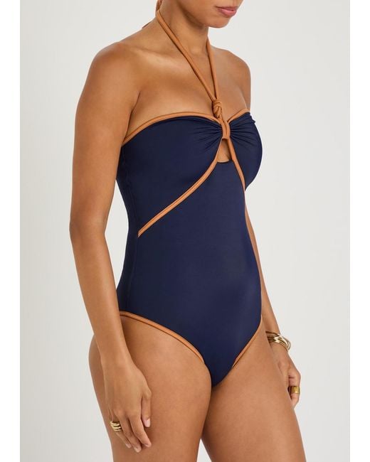Johanna Ortiz Blue Salt And Saddle Halterneck Swimsuit