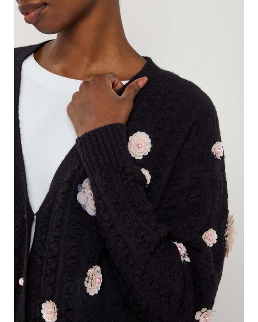BERNADETTE Blue Cammi Floral-Embellished Wool-Blend Cardigan