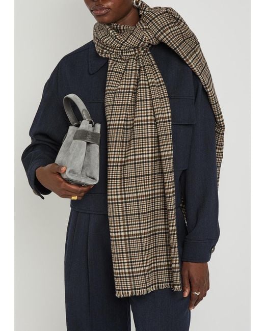Brunello Cucinelli Gray Houndstooth Cashmere Scarf