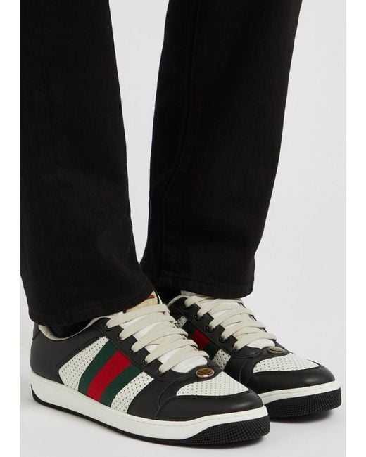 Gucci Black Screener Panelled Leather Sneakers for men