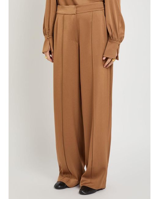 Jonathan Simkhai Brown Kyra Pintuck Wide-Leg Satin Trousers