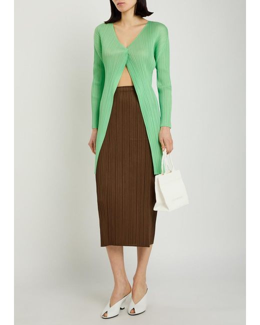 Pleats Please Issey Miyake Green Pleated Woven Coat