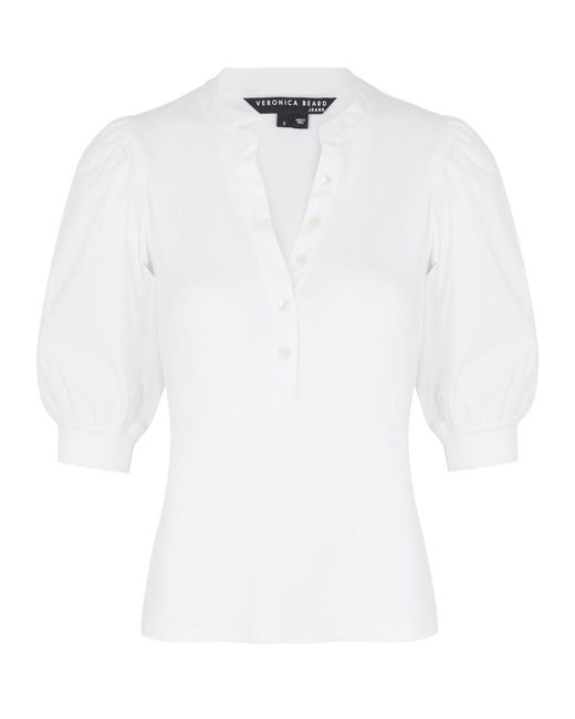 Veronica Beard White Coralee Ribbed Stretch-cotton Top