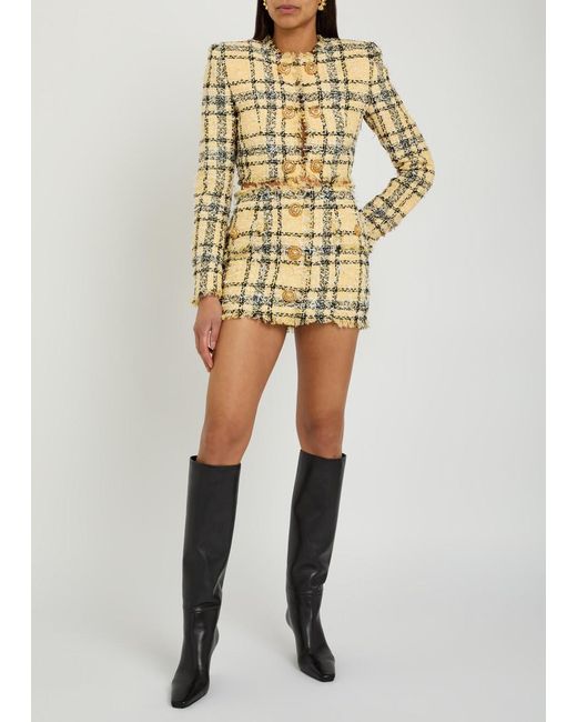 Balmain Metallic Checked Tweed Mini Skirt