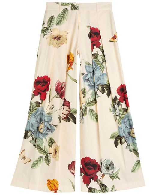 Alice + Olivia Natural Blaire Floral Linen-Blend Trousers