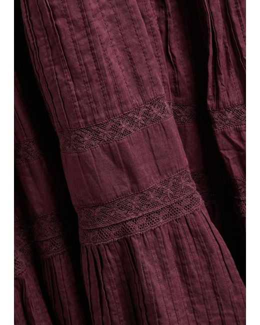 LoveShackFancy Red Marlowe Lace-Detail Cotton Midi Dress