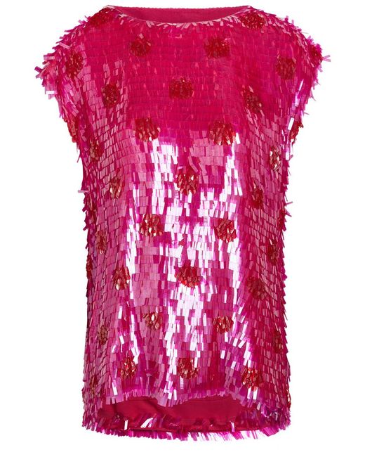 Dries Van Noten Pink Cuzco Sequin-Embellished Silk Top