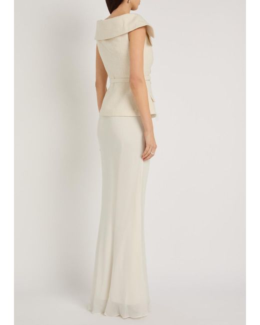 Self-Portrait White Tailored Double-Breasted Bouclé Maxi Dress