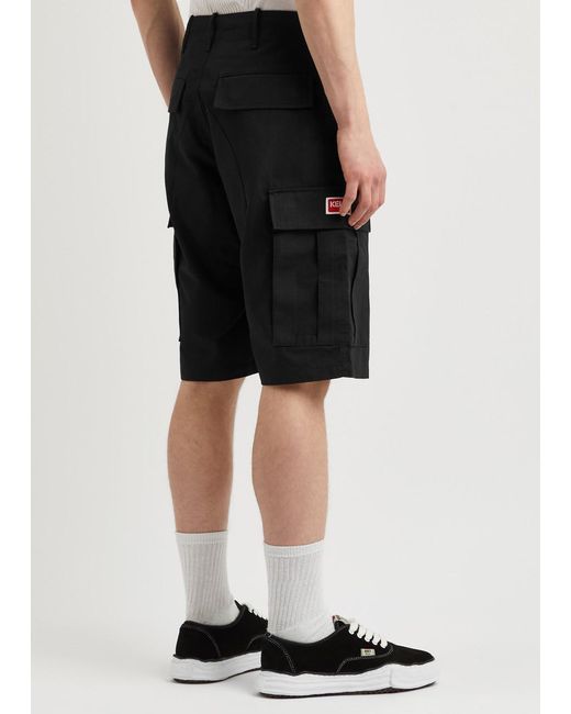KENZO Black Cotton Cargo Shorts for men