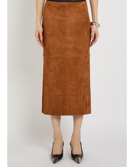 Stouls Brown Winona Split-Hem Suede Midi Skirt