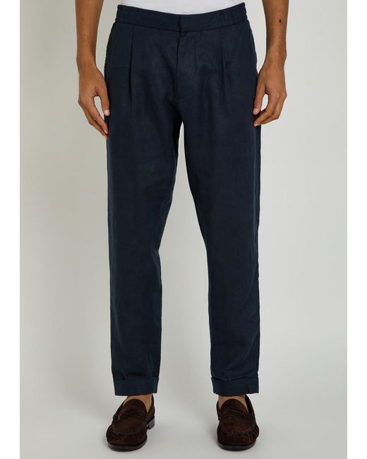 CHE Blue Tapered-Leg Cropped Linen Trousers for men