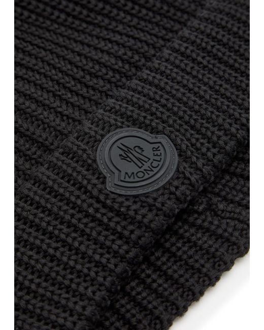 Moncler Black Logo-Appliquéd Ribbed Cotton-Knit Beanie for men