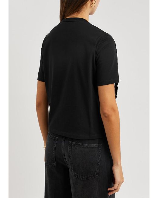 Veronica Beard Black Scala Fringe-trimmed Cotton T-shirt
