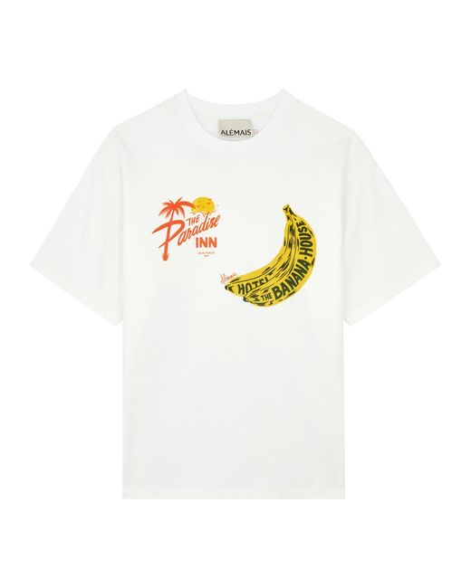 ALÉMAIS White Banana Printed Cotton T-Shirt