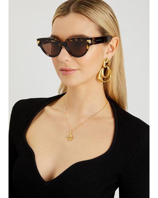 Bottega Veneta Brown Tortoiseshell Cat-Eye Sunglasses, Sunglasses