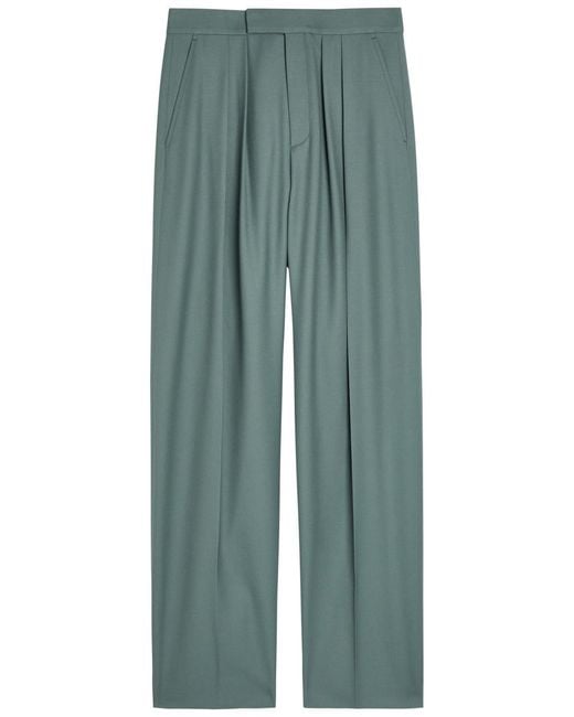 Chloé Green Pleated Straight-Leg Wool Trousers