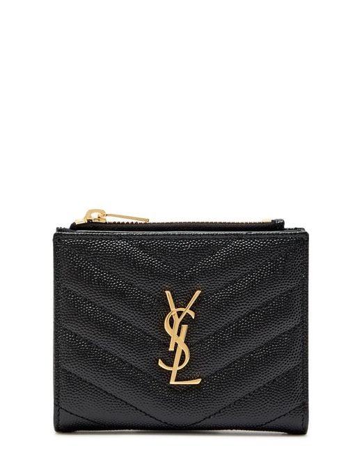 Saint Laurent Black Cassandre Pebbled Leather Wallet