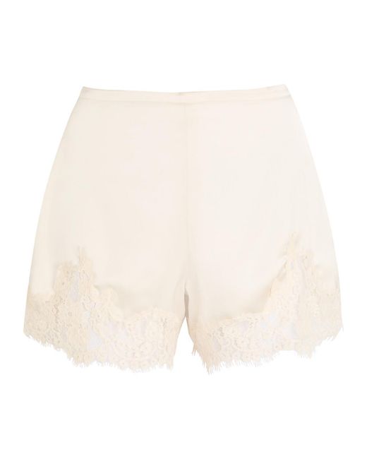 Reformation White Fern Lace-Trim Satin Shorts