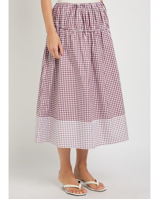 LIBEROWE Red Eve Checked Cotton Midi Skirt