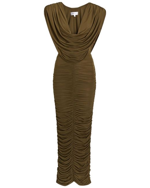Ronny Kobo Women's Green Parish Cowl-Neck Ruched Stretch-Mesh Midi Dress Ronny Kobo Women's Green Parish Cowl-Neck Ruched Stretch-Mesh Midi Dress
