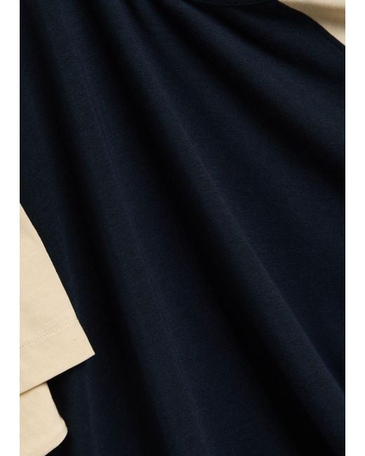 YMC Blue Colour-Block Woven T-Shirt for men