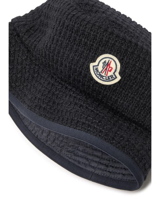 Moncler Black Logo Reversible Wool-Blend Bucket Hat for men