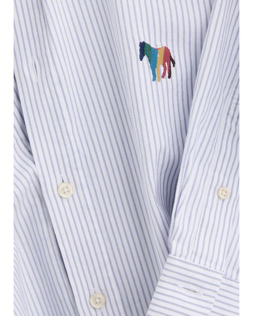 Paul Smith White Logo-Embroidered Striped Cotton Shirt for men