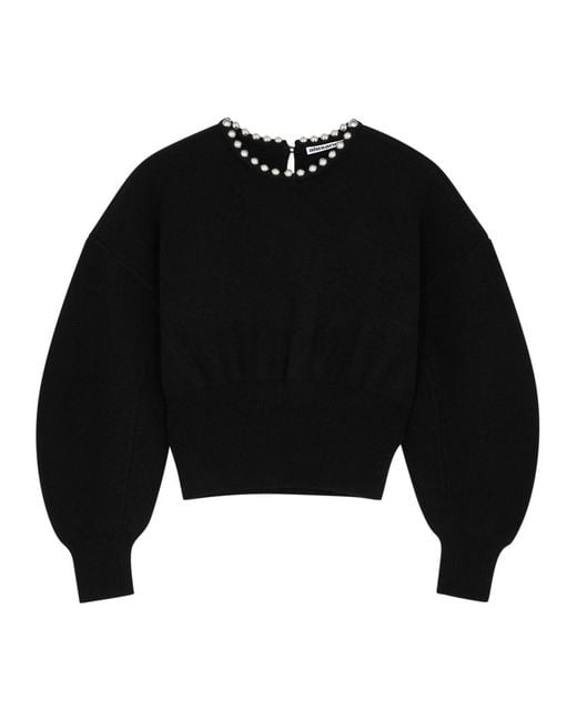 Alexander Wang Black Bead-embellished Wool-blend Jumper