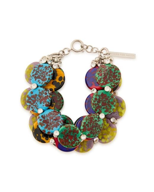 Dries Van Noten Green Layered Painted Glass And Brass Bracelet