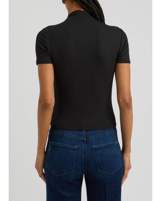 PAIGE Black Blanche Ribbed Stretch-Jersey T-Shirt