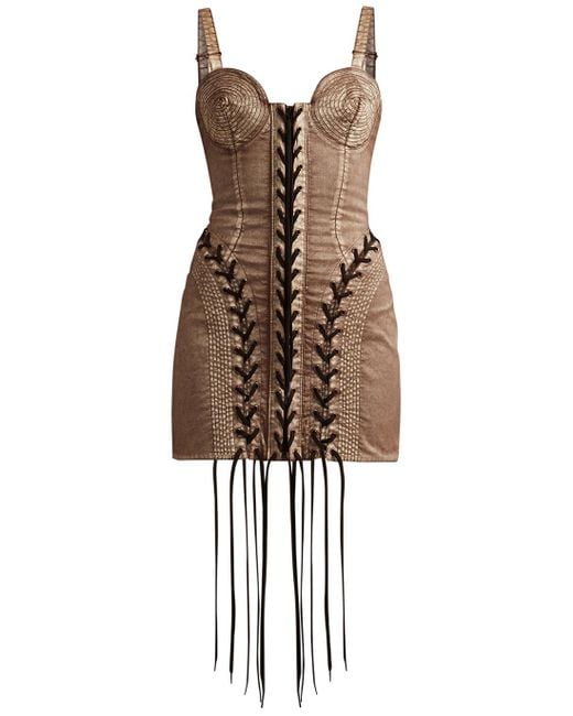 Jean Paul Gaultier Brown X Knwls Conical Lace-up Stretch-cotton Mini Dress