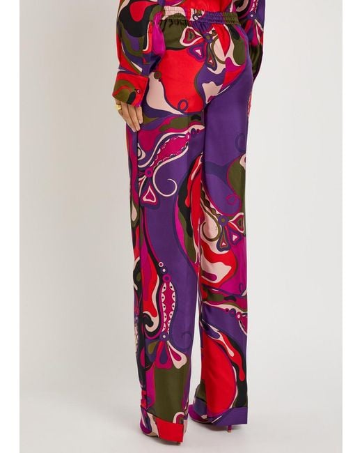 Emilio Pucci Red Orchidee Printed Silk Trousers