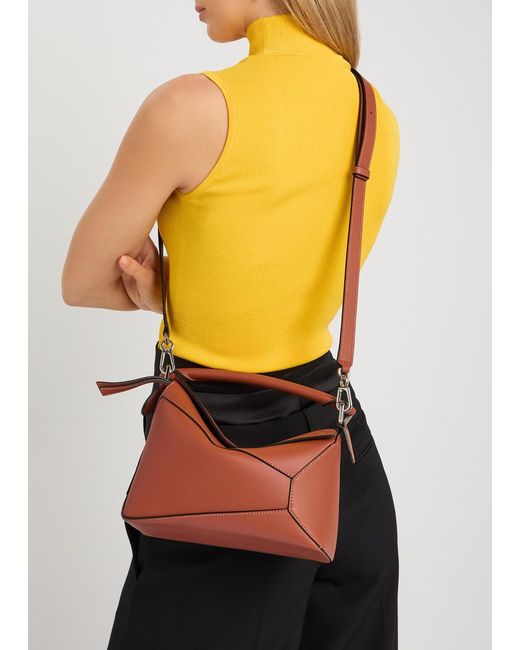 Loewe Brown Puzzle Edge Small Leather Top Handle Bag