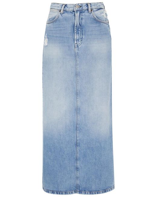 Acne Blue Philo Distressed Denim Maxi Skirt