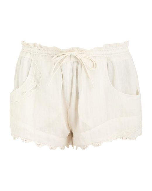 Isabel Marant Natural Lola Embroidered Woven Shorts