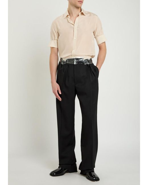 Maison Margiela Black Tape-Effect Straight-Leg Wool Trousers for men