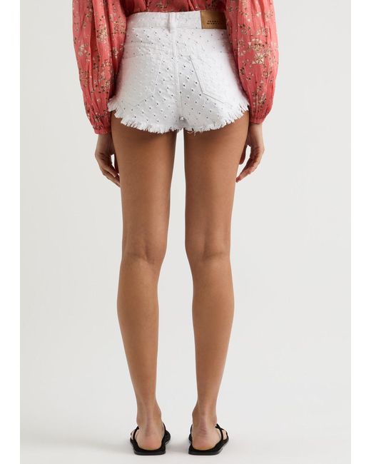 Isabel Marant White Aneida Distressed Denim Shorts