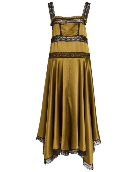 Ganni Natural Lace-Trim Satin Midi Slip Dress