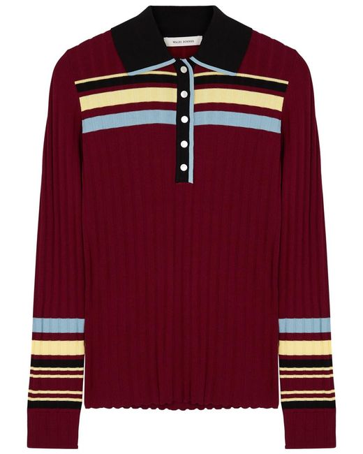 Wales Bonner Red Wander Striped Stretch-Knit Polo Top