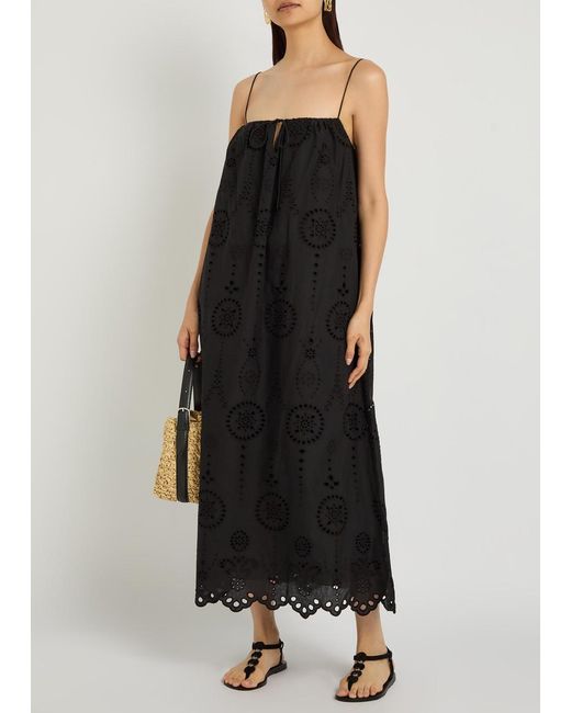 Matteau Black Broderie Anglaise Cotton Midi Dress