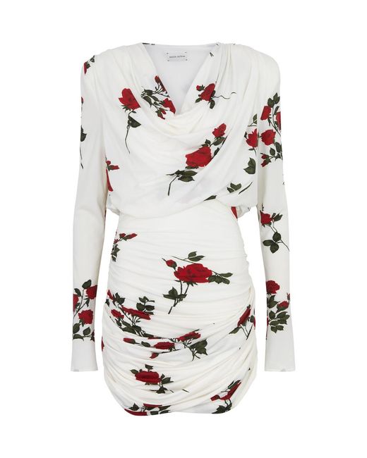 Magda Butrym White Floral-Print Draped Stretch-Jersey Mini Dress