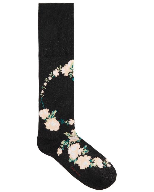 Simone Rocha Black Floral-intarsia Cotton-blend Socks